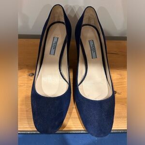 PRADA Navy Blue Suede Hexagon Heel Pumps, Size 39